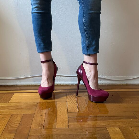 Bakers Tandy Round Toe Double Platform Pink Purple Ankle Strap Leather Size 11 - Picture 2 of 6